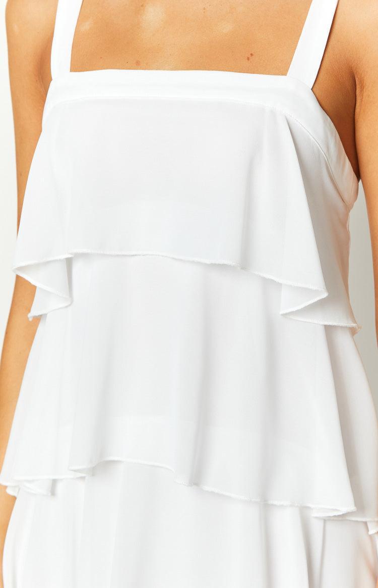 Brielle White Layered Frill Maxi Dress Product Image