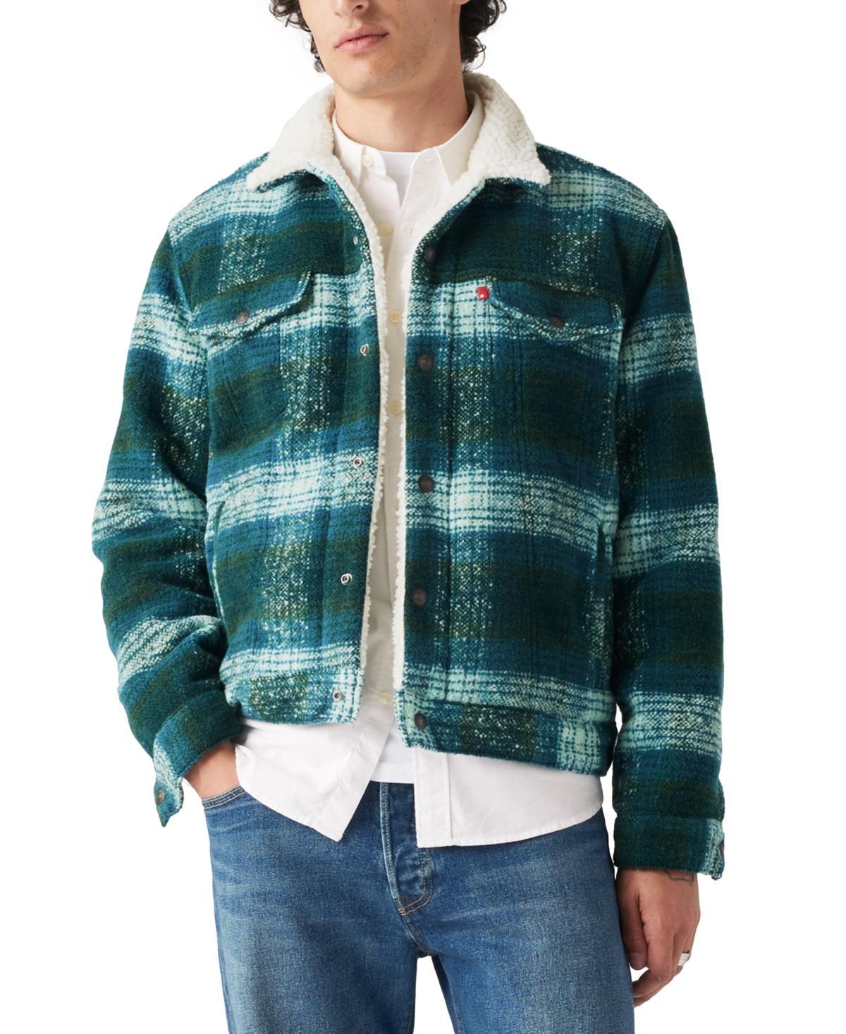 Levis Mens Fleece Lined Snap-Front Plaid Trucker Jacket Product Image