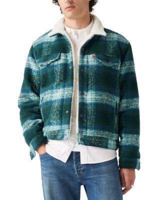 Levis Mens Fleece Lined Snap-Front Plaid Trucker Jacket Product Image