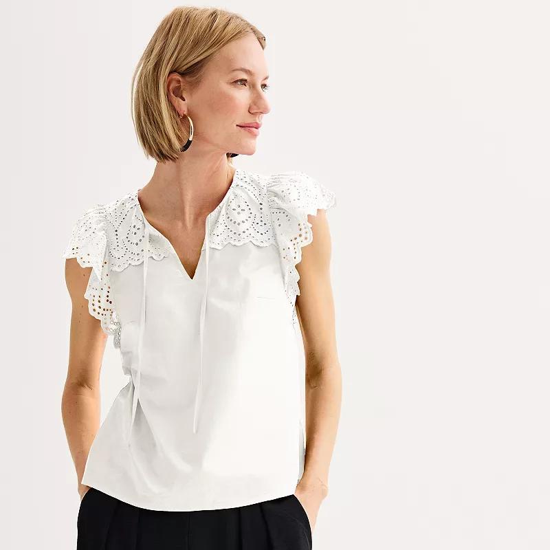 Womens Nine West Eyelet Flutter Sleeve Top Product Image