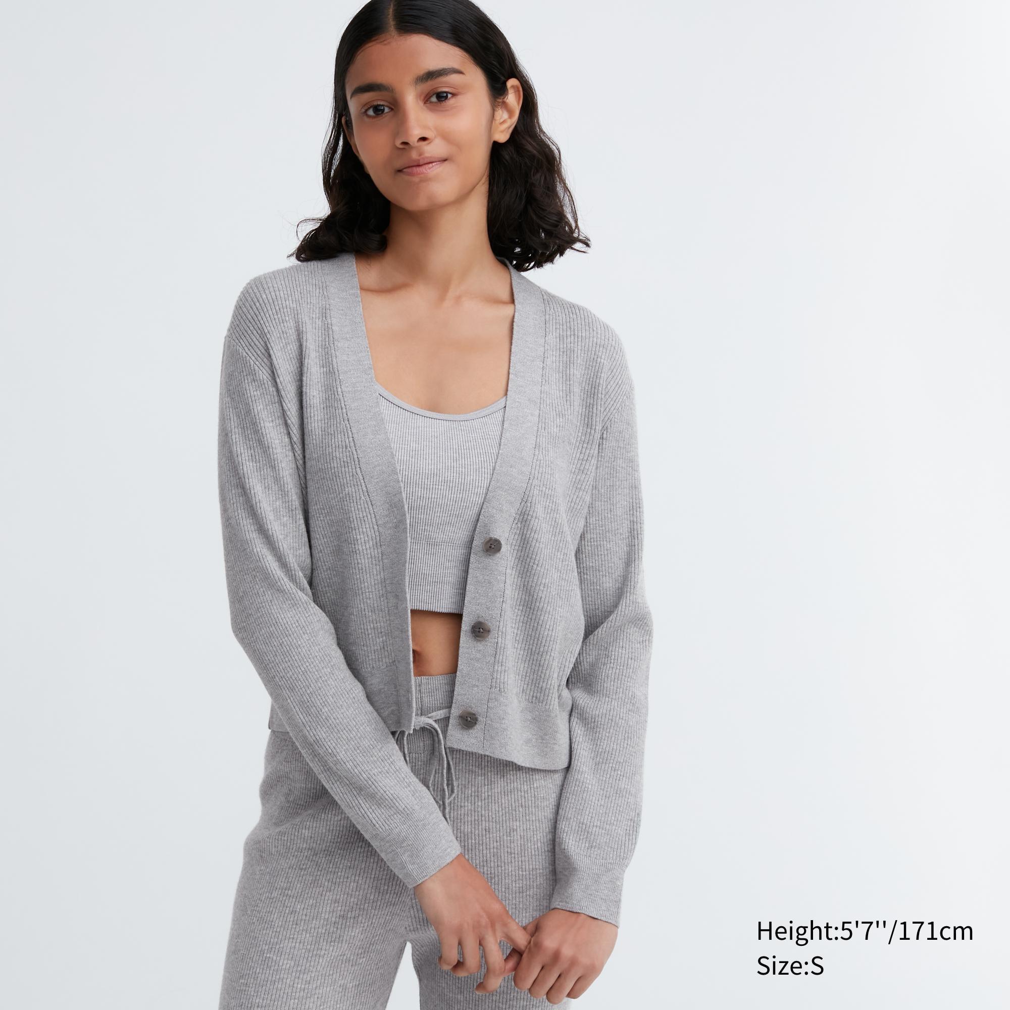 UNIQLO US Women's Washable Knit Ribbed Long-Sleeve Cardigan Gray Medium UNIQLO US  M  female Product Image