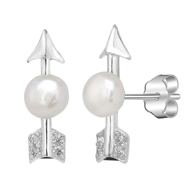 Silver Treasures Cubic Zirconia Simulated Pearl Sterling Silver 13mm Arrow Stud Earrings, One Size Product Image