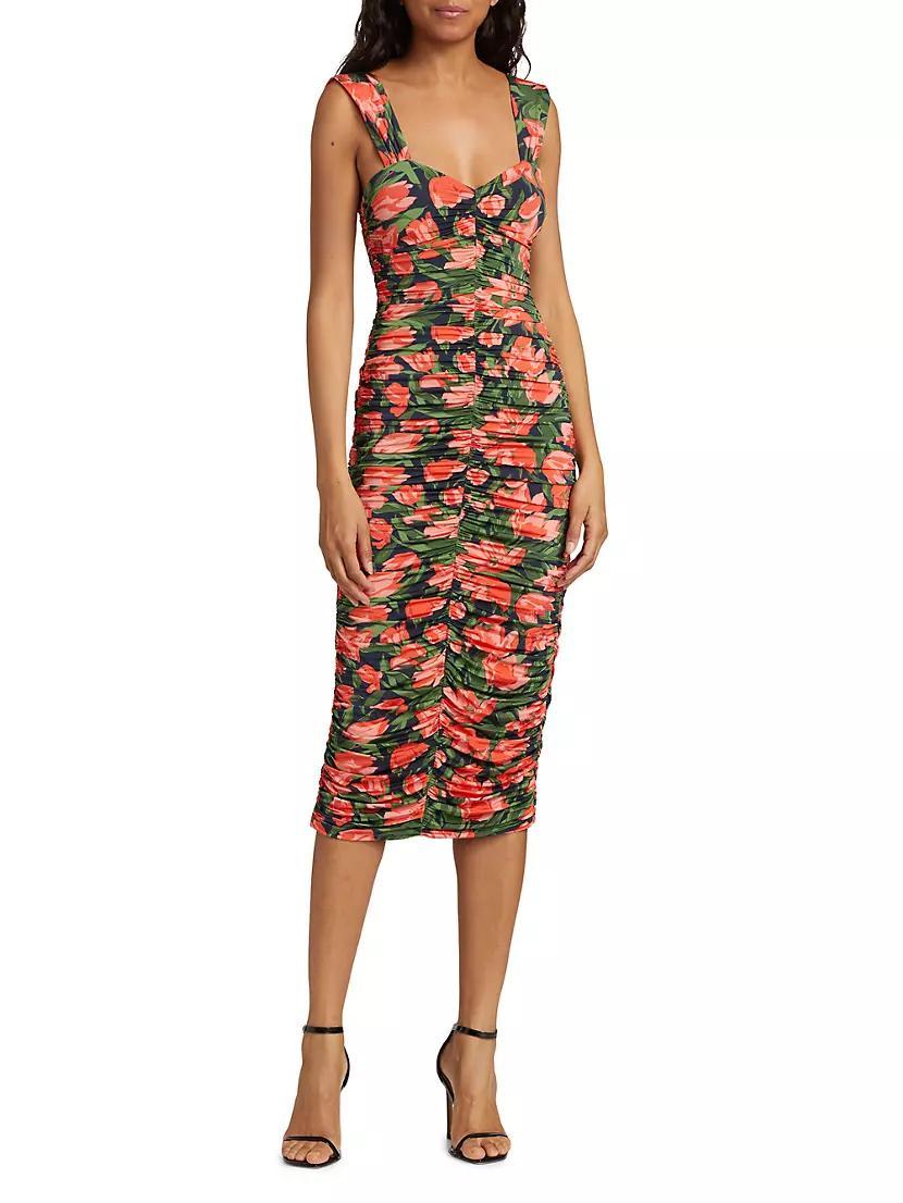 Floral Ruched Sleeveless Midi-Dress Product Image