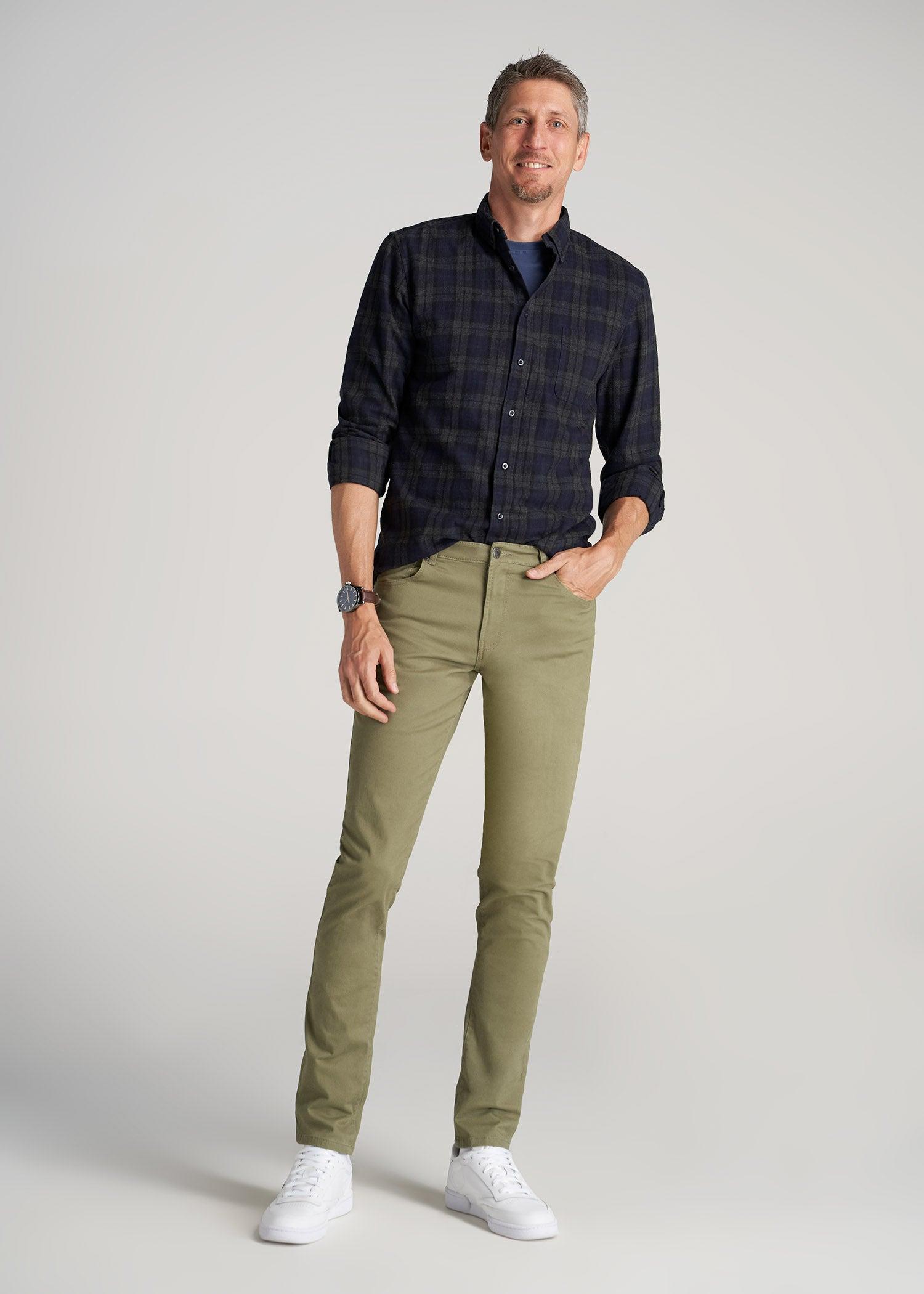 Carman TAPERED Fit Five Pocket Pants for Tall Men in Fatigue Green Product Image