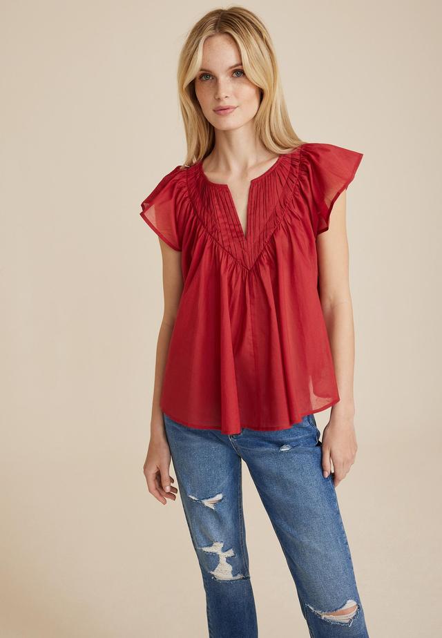 Maurices Womens X Small Size Woven Flutter Sleeve Blouse Red Product Image