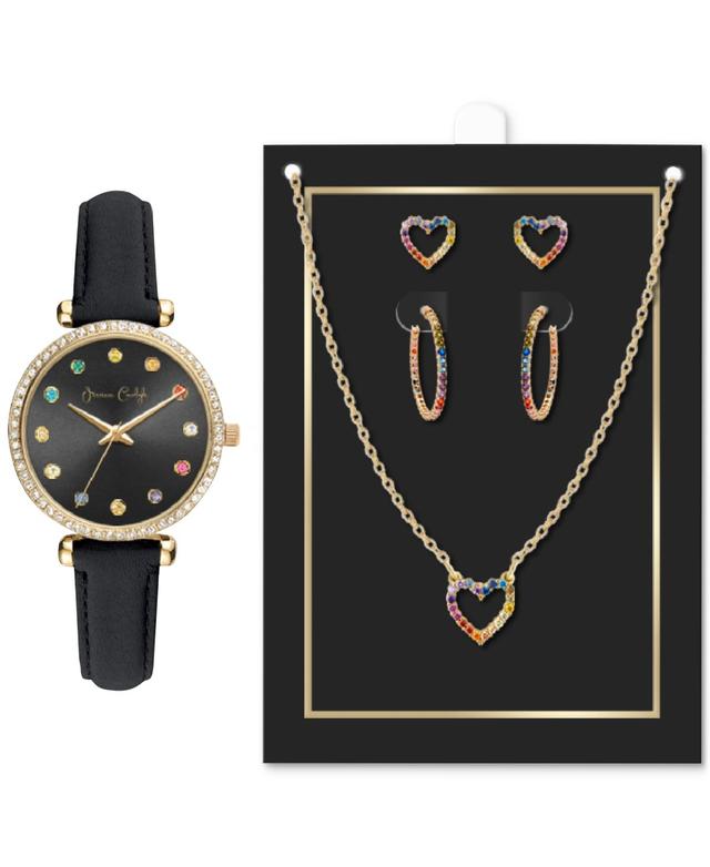 Jessica Carlyle Womens Black Strap Watch 33mm Jewelry Gift Set Product Image