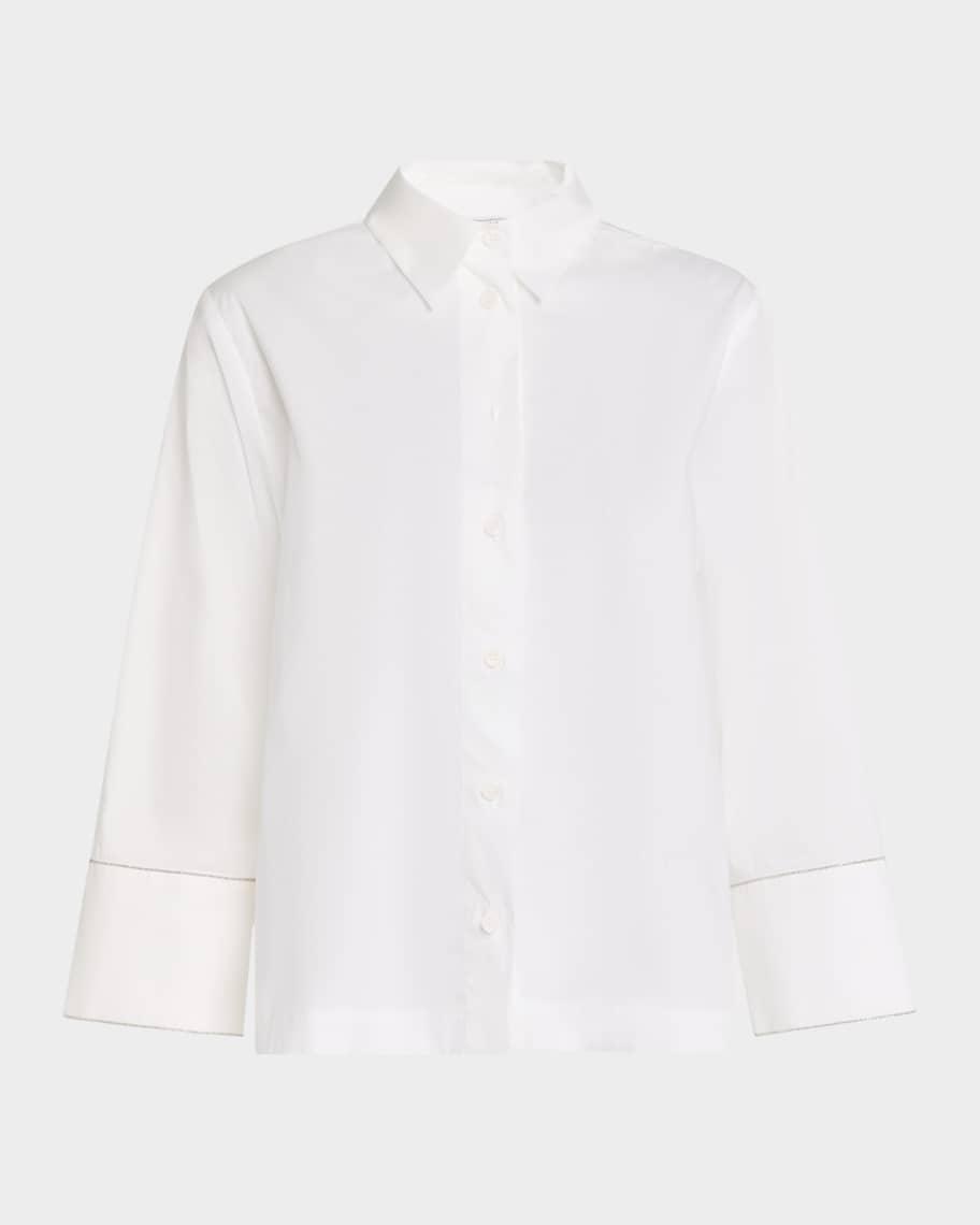 Chain-Trim Stretch Cotton Shirt Product Image