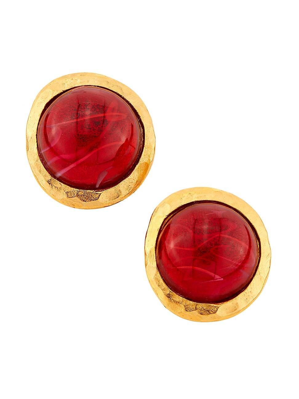 Womens Goldtone & Glass Cabochon Button Earrings Product Image