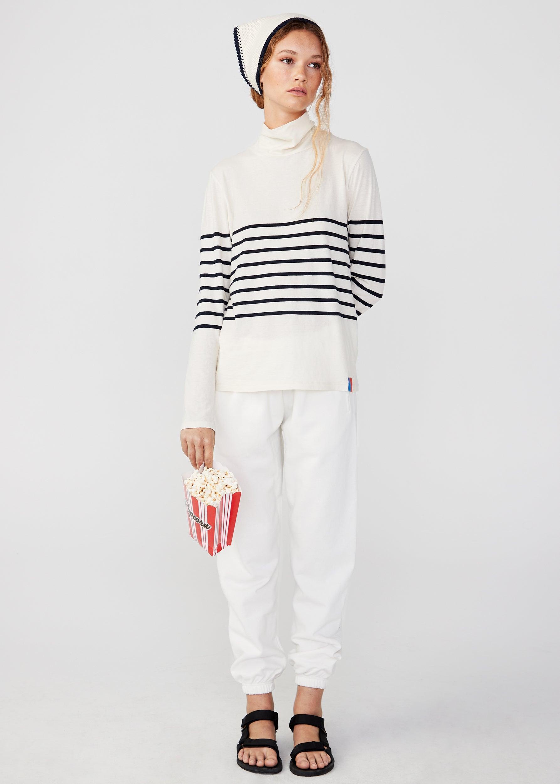 The Tissue Turtleneck - Cream/Navy Product Image