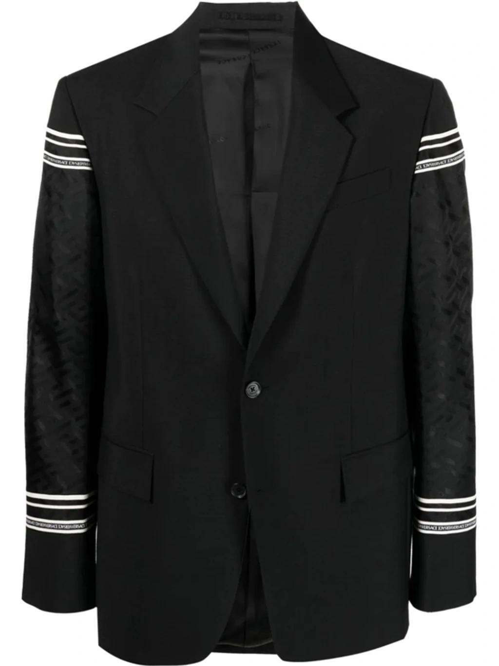 Greca Sleeves Single-breasted Blazer In Black Product Image