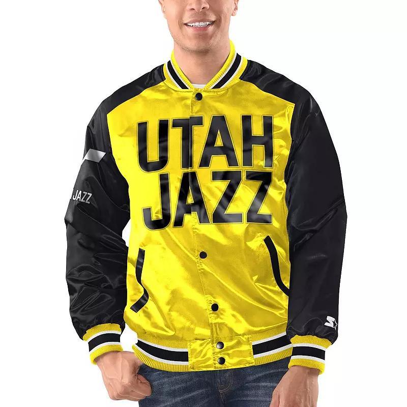 Mens Starter Yellow/Black Utah Jazz Renegade Satin Full-Snap Varsity Jacket Product Image