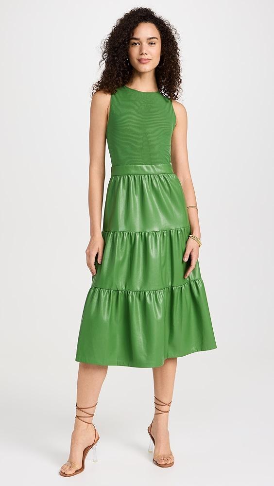 alice + olivia Conley Vegan Leather Tiered Midi Dress | Shopbop Product Image