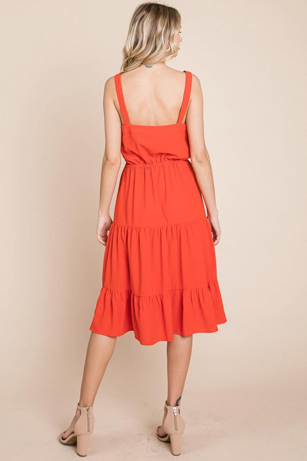 Tiered Square Neck Ruffled Button Midi Sundresses Product Image