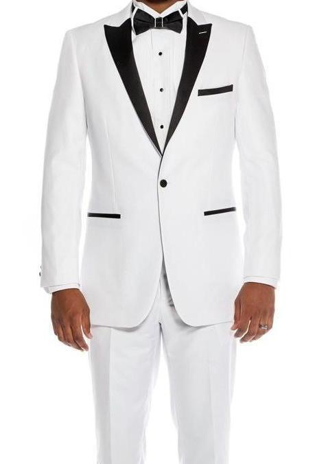 Slim Fit 2 Piece White Tuxedo With Satin Peak Lapel Product Image