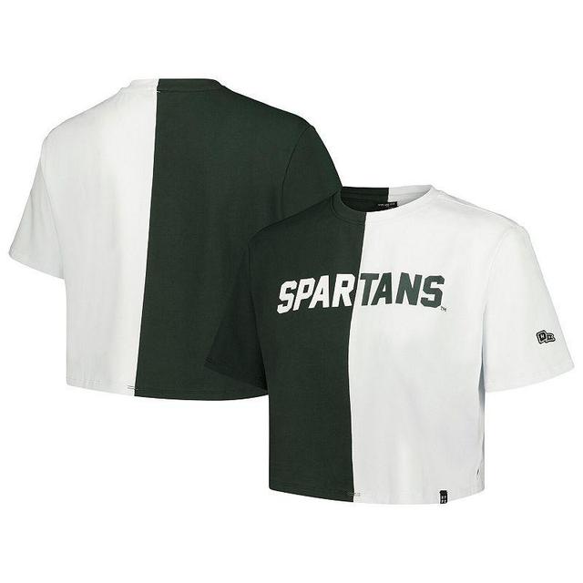 Womens Hype and Vice /White Michigan State Spartans Color Block Brandy Cropped T-Shirt Product Image