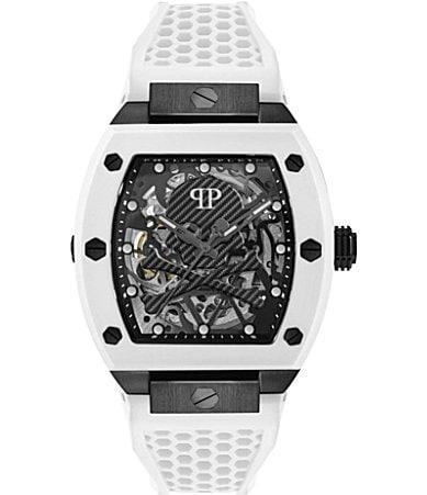 Philipp Plein Mens Automatic The Skeleton White Silicone Strap Watch 44mm - Black Product Image