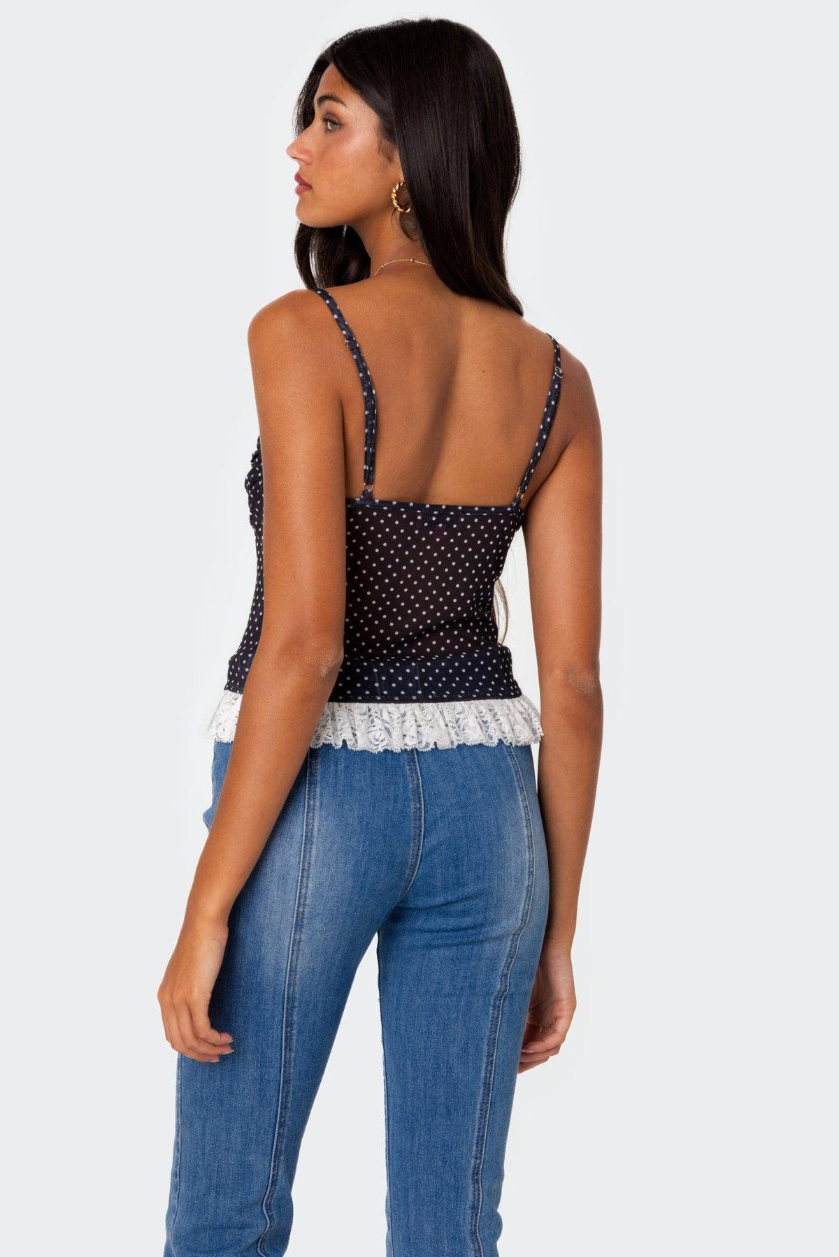 Polka Dot Cupped Mesh Top Product Image