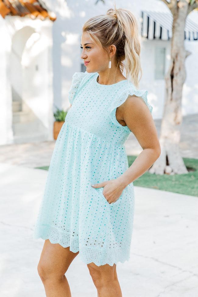 You Found My Heart Light Blue Round Neck Lace Romper Dress FINAL SALE Product Image