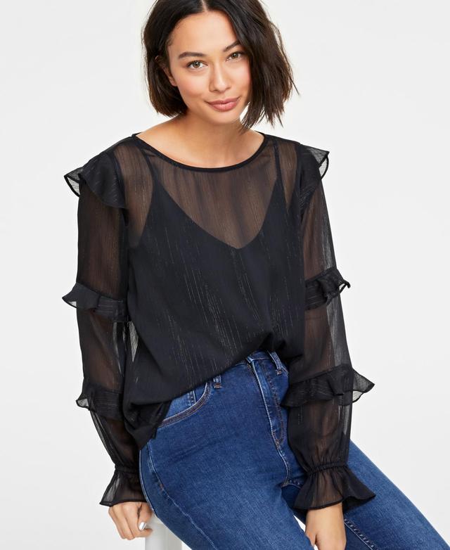 On 34th Womens Sheer Ruffle-Trim Top, Created for Macys Product Image