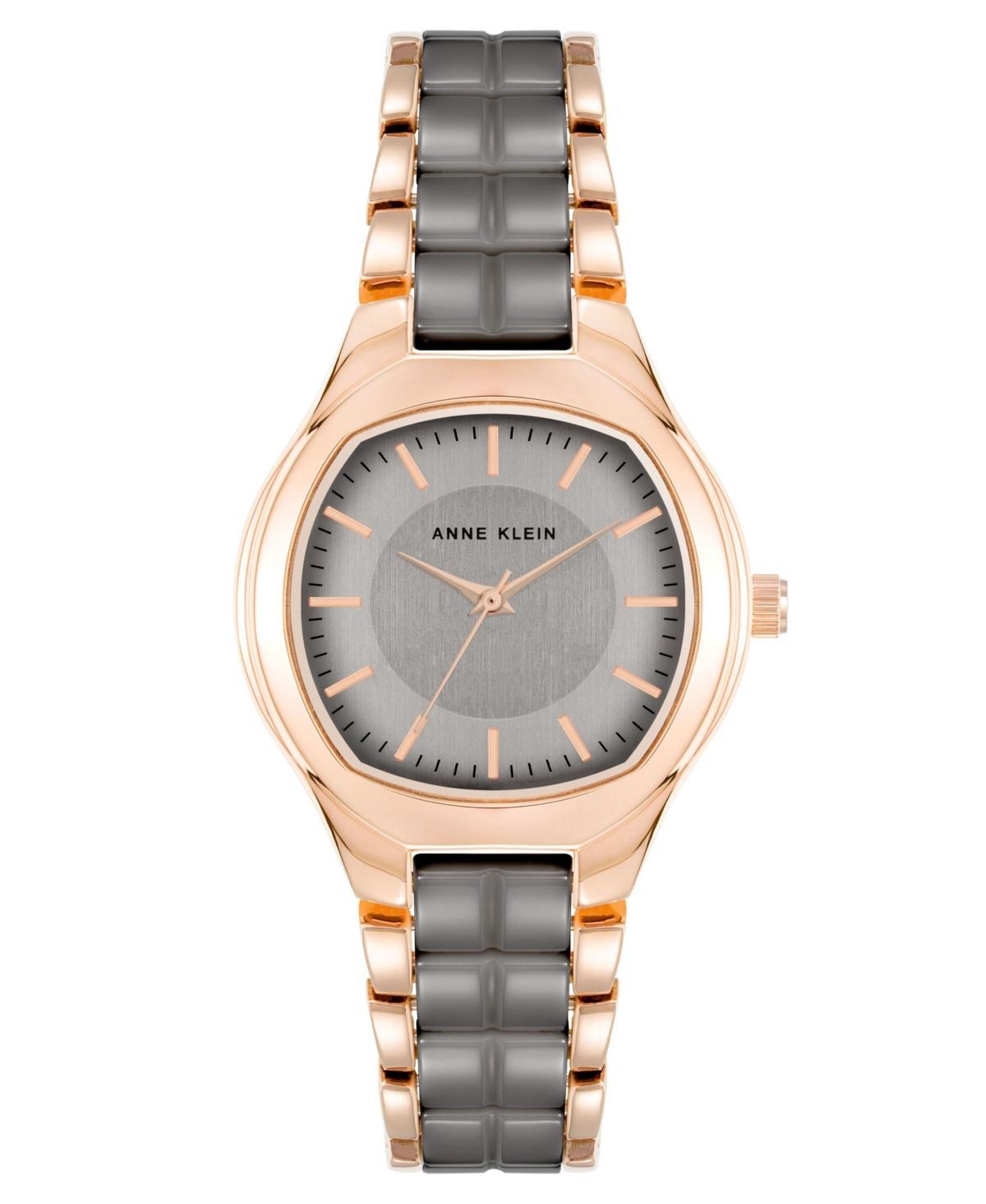 Anne Klein Womens Three-Hand Quartz Rose Gold-Tone Alloy Ceramic Bracelet Watch, 32mm - Rose Gold-Tone, Taupe Product Image