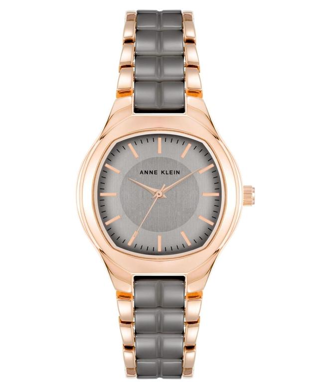 Anne Klein Womens Three-Hand Quartz Rose Gold-Tone Alloy Ceramic Bracelet Watch, 32mm - Rose Gold-Tone, Taupe Product Image