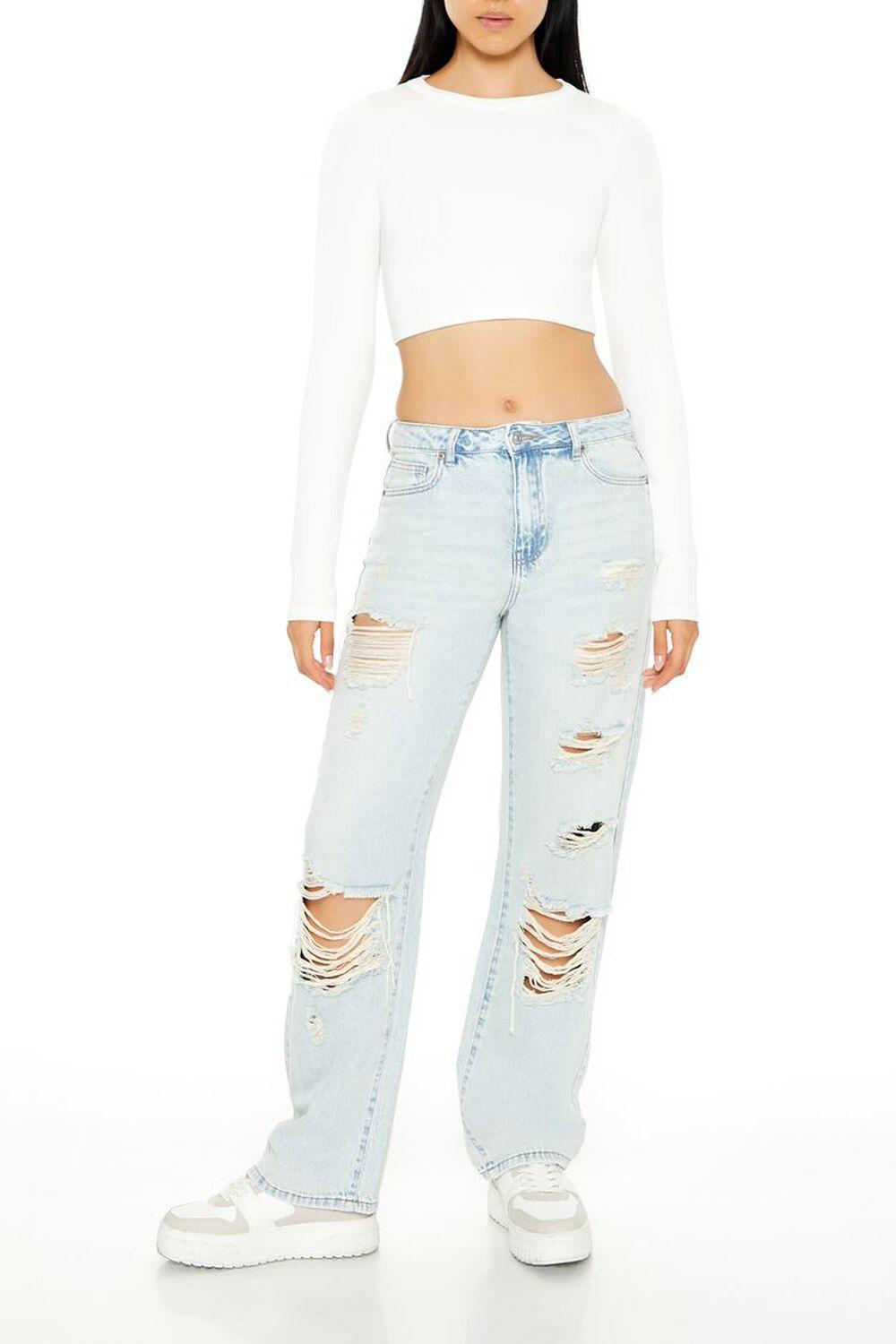 Destroyed High-Rise Straight Jeans | Forever 21 Product Image