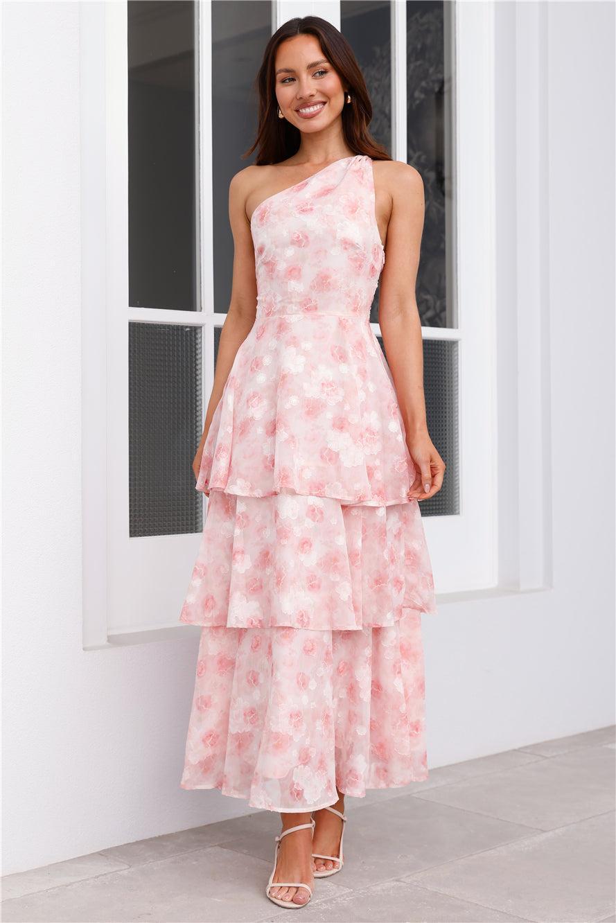 Whispering Waters One Shoulder Maxi Dress Pink Product Image