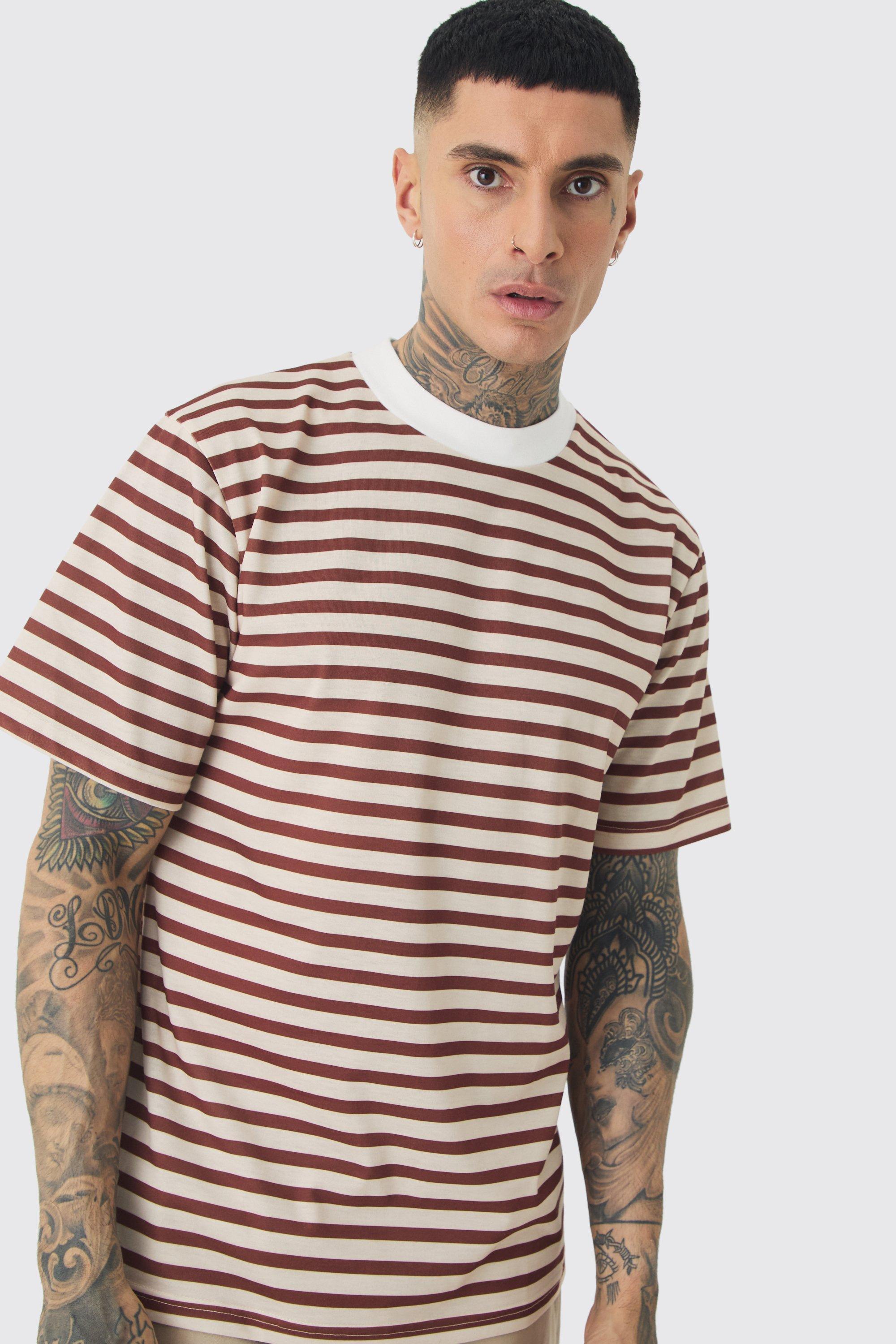 Tall Extended Neck Stripe T-shirt | boohooMAN USA Product Image