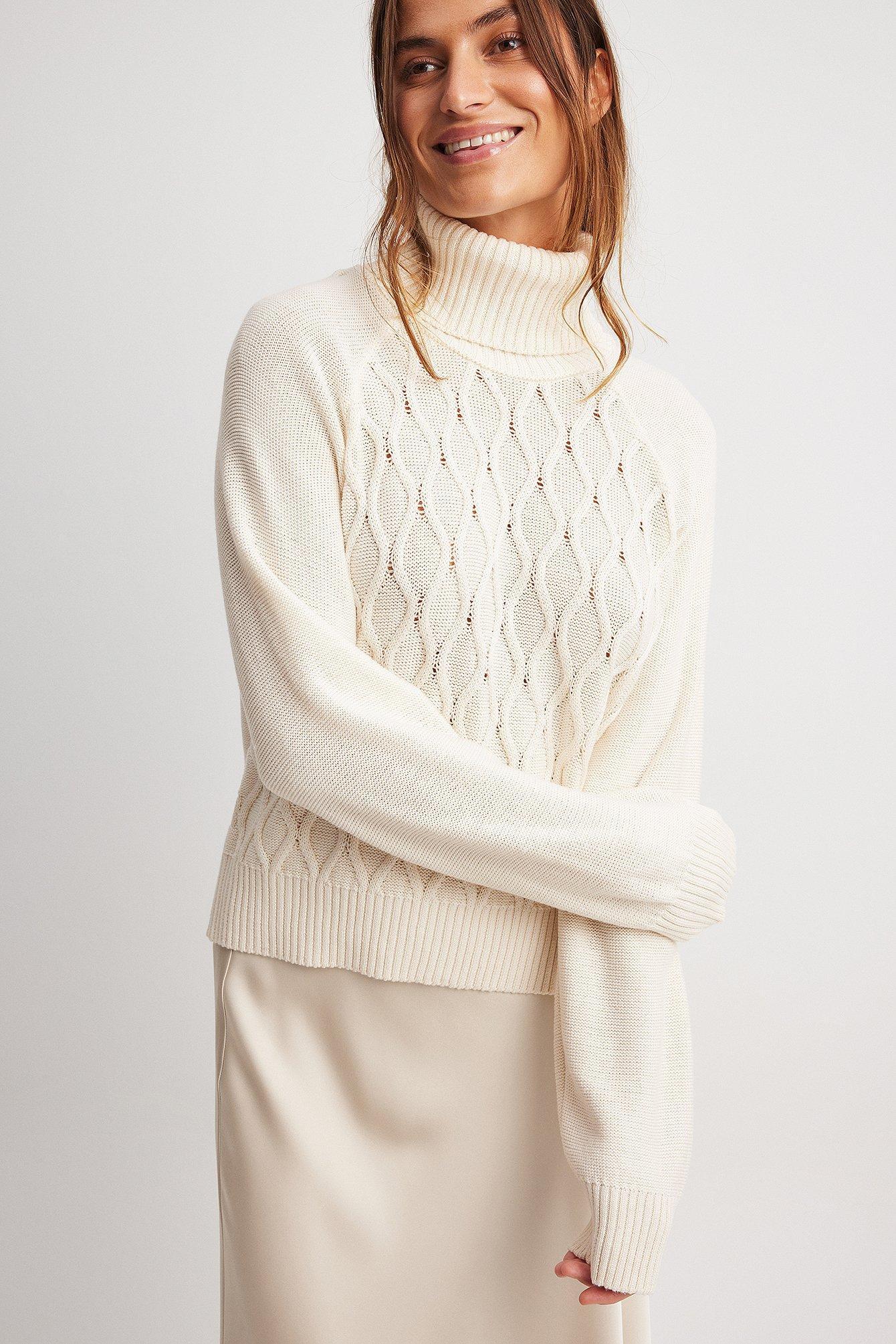 Turtle Neck Knitted Cable Sweater Product Image