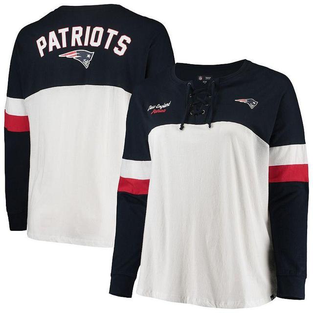 Womens New Era /Navy New England Patriots Plus Size Athletic Varsity Lace-Up V-Neck Long Sleeve T-Shirt Product Image