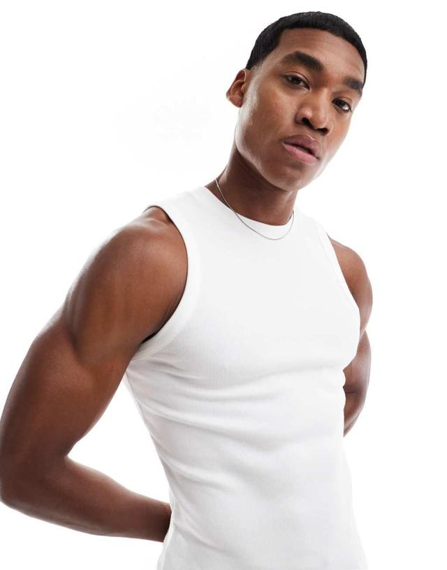 ASOS DESIGN muscle rib tank top in white Product Image