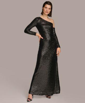 Donna Karan Womens Sequin One-Shoulder Gown Dress Product Image