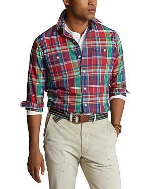 Polo Ralph Lauren Classic Fit Plaid Oxford Long Sleeve Workshirt Navy Multi) Men's Short Sleeve Knit Product Image