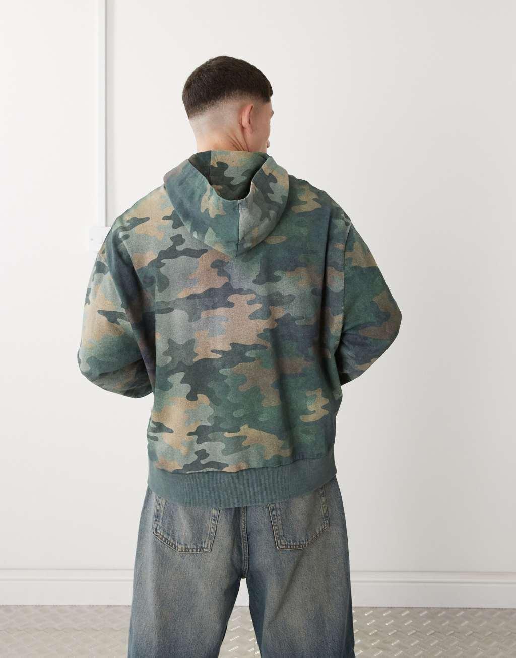 COLLUSION Boxy fit hoodie in camo print in lightweight jersey Product Image