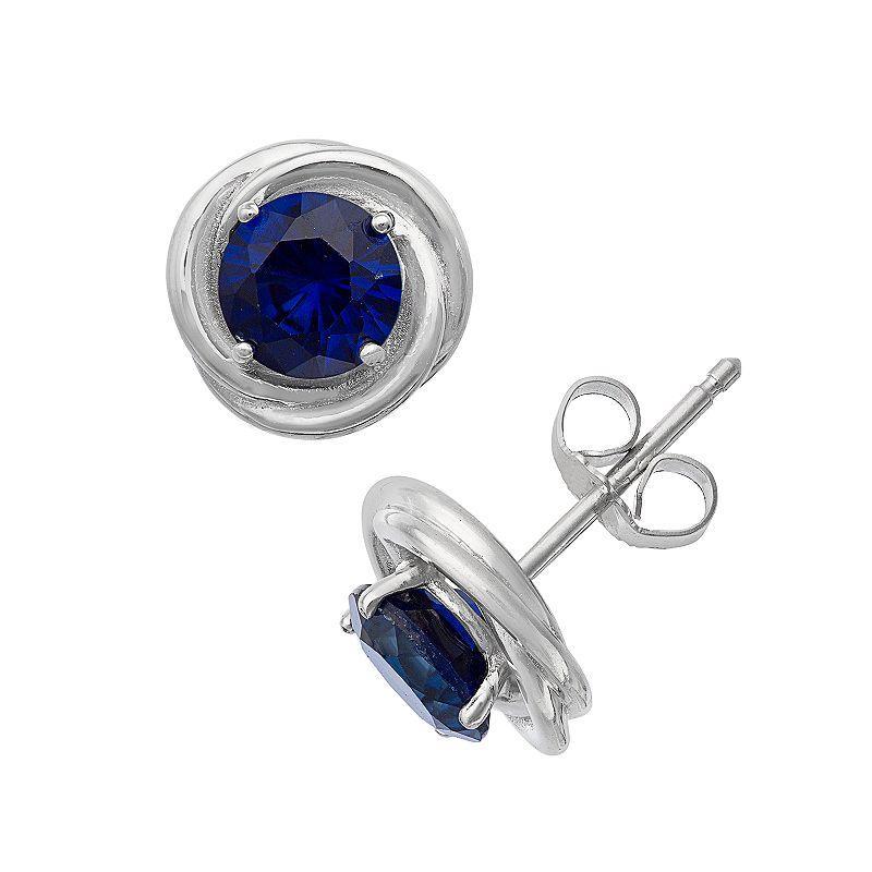 Sterling Silver Lab-Created Sapphire Swirl Stud Earrings, Womens, Blue Product Image