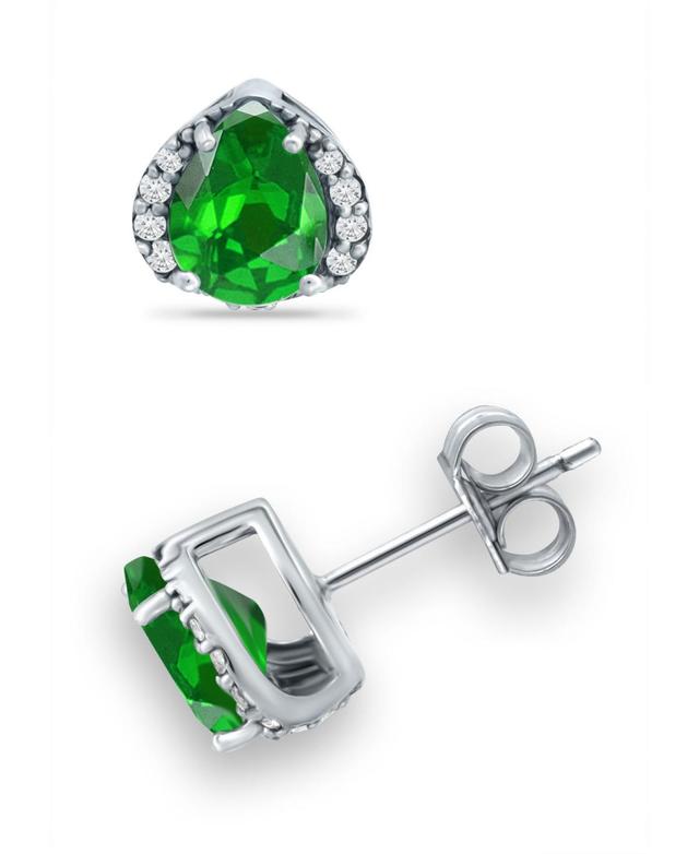 Aleure Precioso Sterling Silver Lab-Created Gemstone & Cubic Zirconia Pear Stud Earrings, Womens, Green Product Image