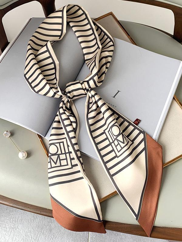 Urban Contrast Color Striped Printed Silk Imitation Scarf Product Image