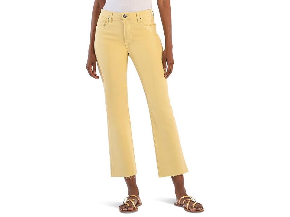 KUT from the Kloth Kelsey High-Rise Fab Ab Ankle Flare With Raw Hem In Lemon (Bubblegum) Women's Jeans Product Image