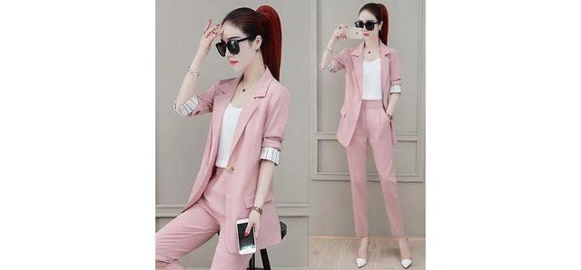 Set Of 3: Plain Single-Button Blazer + Mid Waist Straight Leg Dress Pants + Camisole Top Product Image