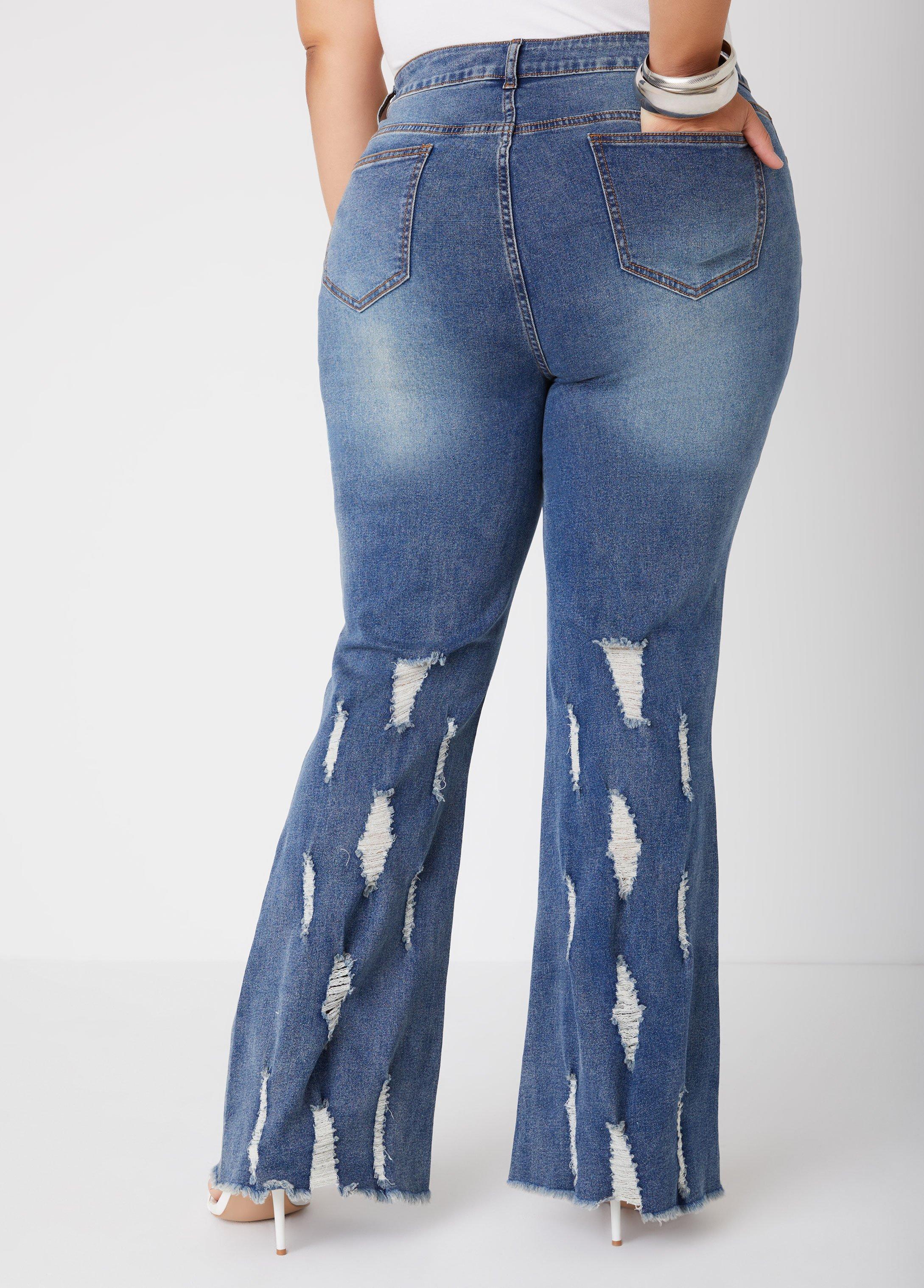 Distressed High Rise Flared Jeans Product Image