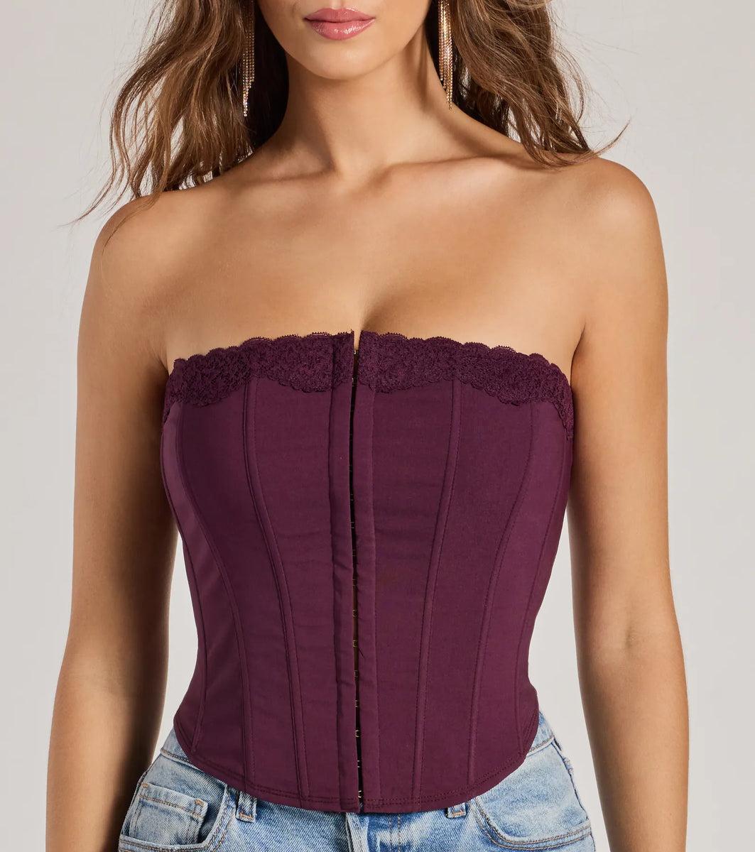 Chic And Snatched Strapless Lace Trim Corset Top Product Image