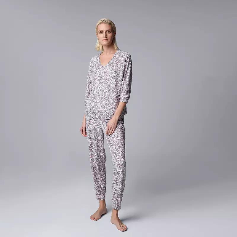 Womens Simply Vera Vera Wang 3/4 Sleeve Pajama Top & Pajama Bottoms Set Product Image