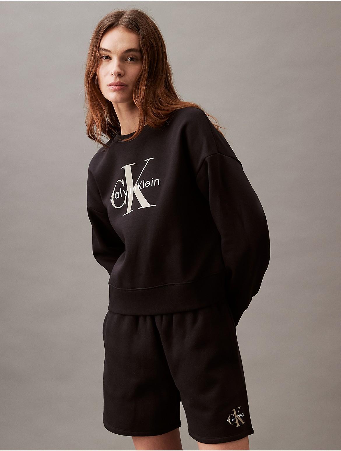 Calvin Klein Womens Monogram Logo Relaxed Crewneck Sweatshirt - Black - XL Product Image