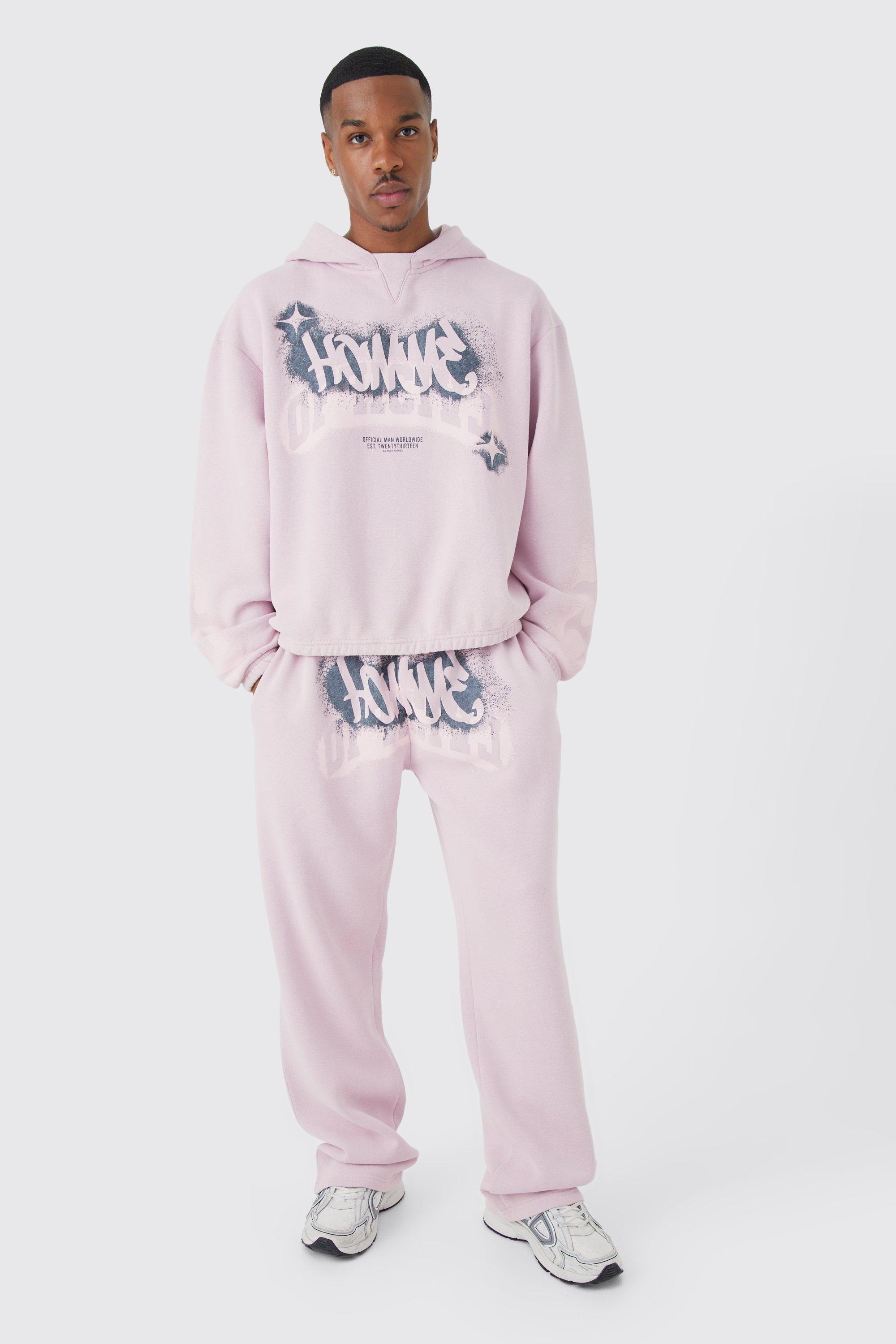 Boxy Fit Homme Graffiti Print Tracksuit | boohooMAN USA Product Image