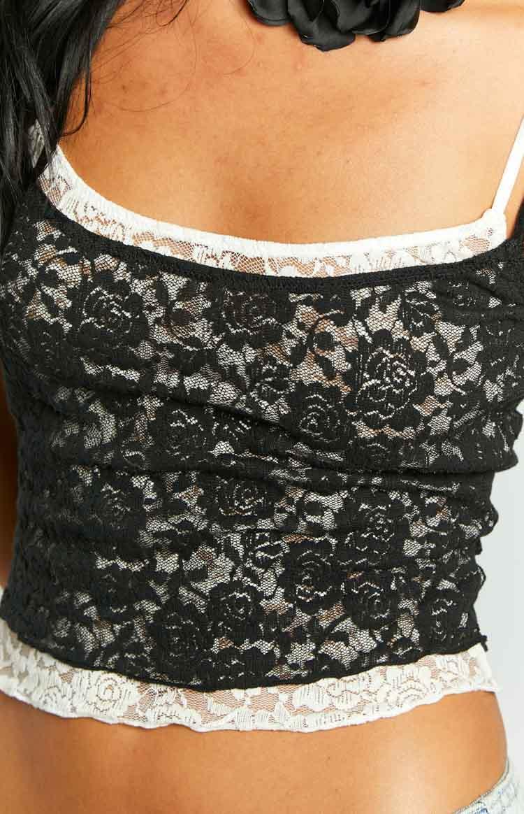 Willow Contrast Black Lace Tank Top Product Image