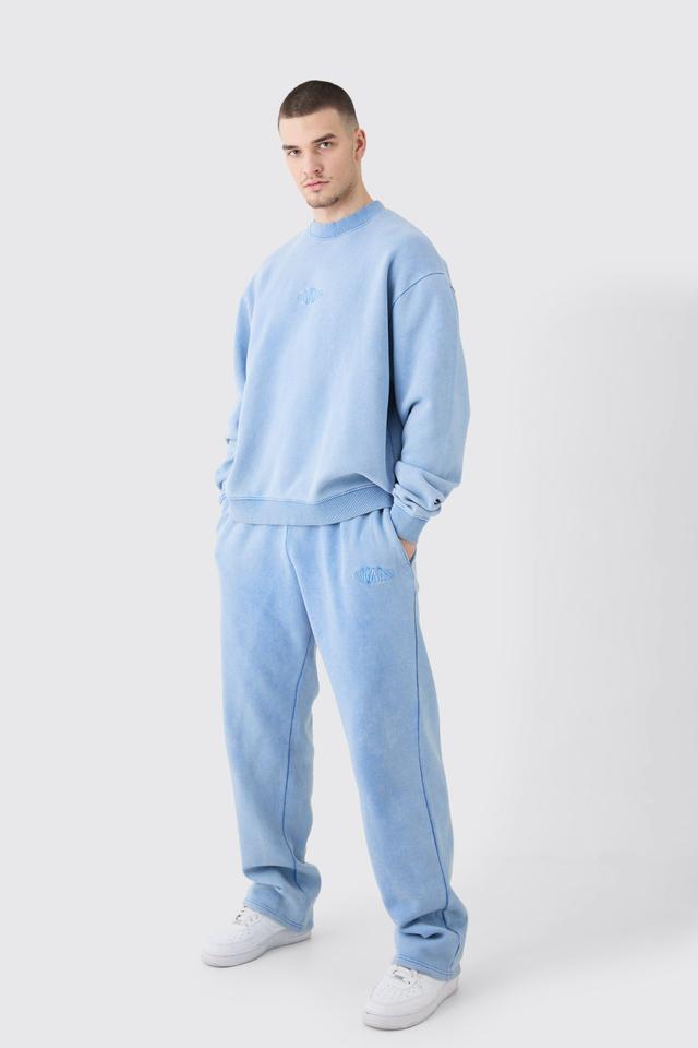 Mens Blue Tall Man Oversized Boxy Laundered Wash Sweatshirt Tracksuit, Blue Product Image