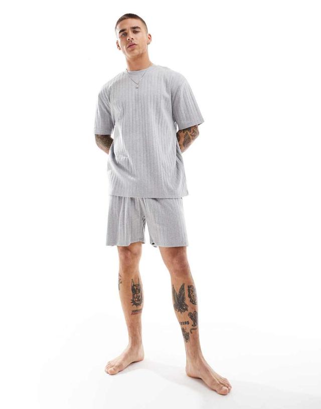 ASOS DESIGN pajama set with waffle shorts in gray heather Product Image