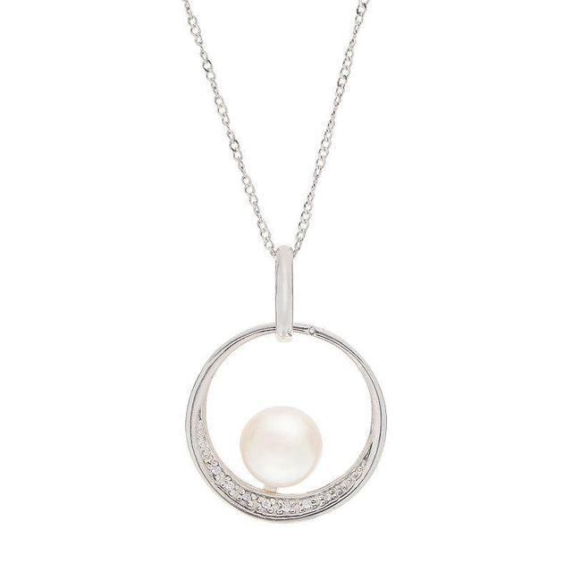 PearLustre by Imperial Sterling Silver Freshwater Cultured Pearl & Cubic Zirconia Circle Pendant, Womens White Product Image