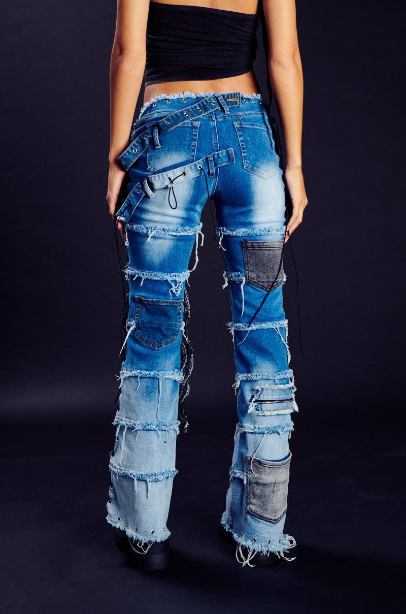 LAY LOW DISTRESSED DENIM FLARE PANT Product Image