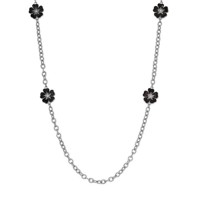 1928 Enamel & Crystal Flower Station Necklace, Womens, Black Product Image